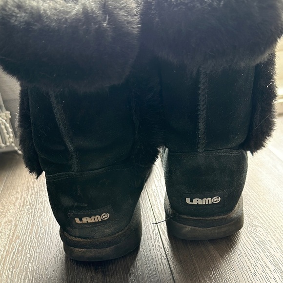 Lamo Cow Suede Boots Women's Black Fur-Lined Boots - Picture 3 of 14